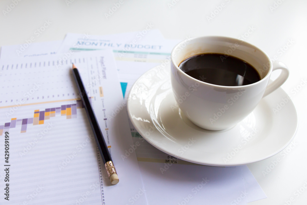 Office Desk Table,Worktable top view,working table with a cup of black coffee Office Desk Table,Worktable top view,working table with a cup of black coffee