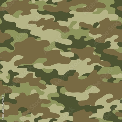 Digital camouflage seamless pattern. Military texture. Abstract army green or hunting masking ornament. Classic background. Vector design illustration.