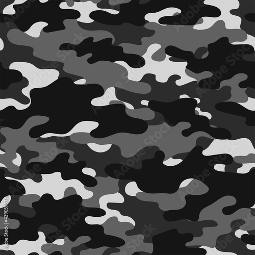Digital camouflage seamless pattern. Military texture. Abstract army or hunting masking ornament. Classic  grey background. Vector design illustration.