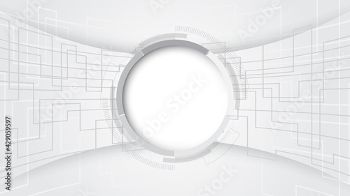  Grey white Abstract technology background with various technology elements Hi-tech communication concept innovation background Circle empty space for your text