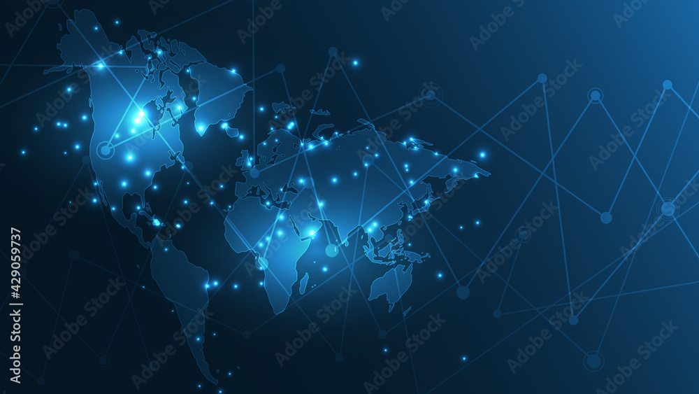 Global network connection World map abstract technology background