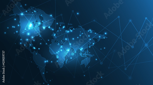 Global network connection World map abstract technology background