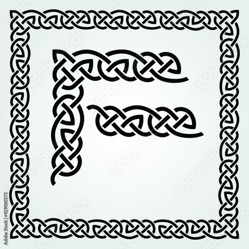 Celtic Style frame, pattern and corner isolated on white background. Vector illustration	