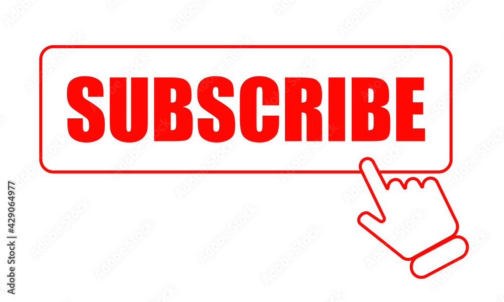 Social media subscribe button. Subscribe to the video channel, blog and newsletter. Red button with hand cursor. Stock Vector Social media subscribe button. Subscribe to the video channel, blog and newsletter. Red button with hand cursor. Stock Vector