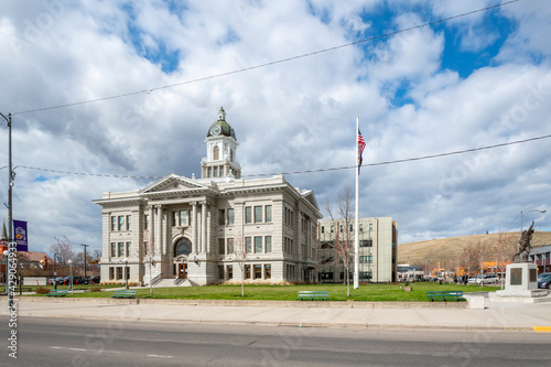 View of the public Missoula County Court House in the rural mountain city of Missoula, Montana, USA photo