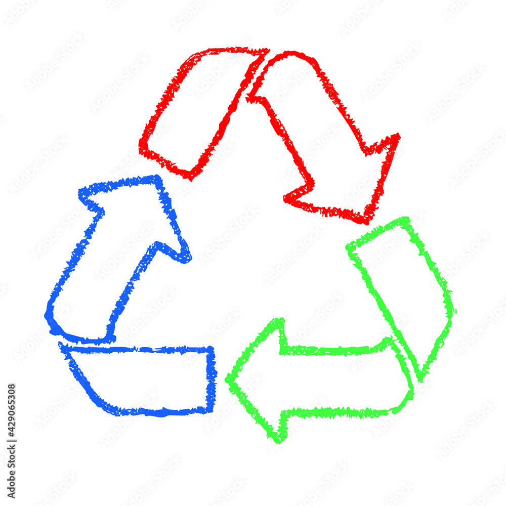 Recycle symbol logo sign made of red green blue brush strokes Recycle symbol logo sign made of red green blue brush strokes