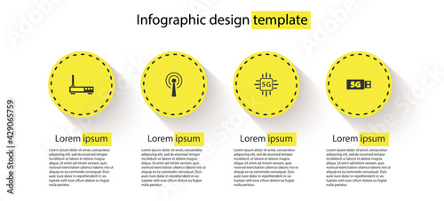 Set Router and wi-fi signal, Antenna, Processor 5G and modem. Business infographic template. Vector