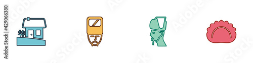 Set Ukrainian house, cossack, and Dumplings icon. Vector