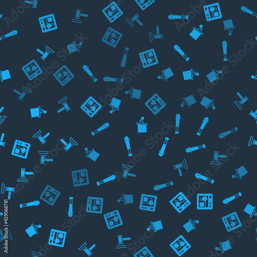 Set Television report, Baseball bat with nails, Stage stand tribune and Judge gavel on seamless pattern. Vector