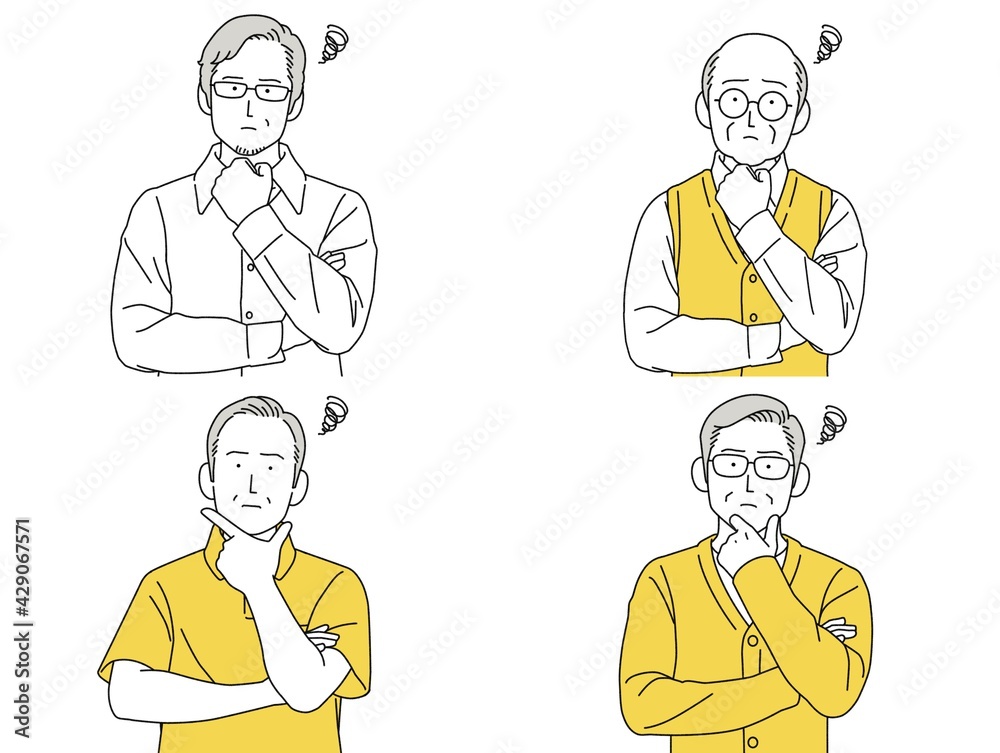 人物イラスト 男性 セット 正面 考える 悩む シニア 人物イラスト 男性 セット 正面 考える 悩む シニア