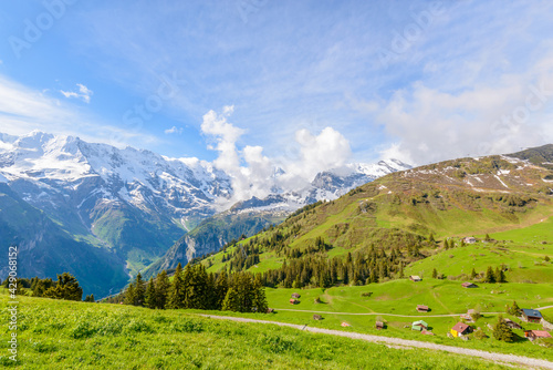 The Swiss Alps at Murren, Switzerland. Jungfrau Region. The valley of Lauterbrunnen from Interlaken. © karamysh