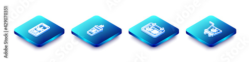 Set Isometric line Online buying marijuana, Cup coffee with, Calendar and and Shopping cart icon. Vector