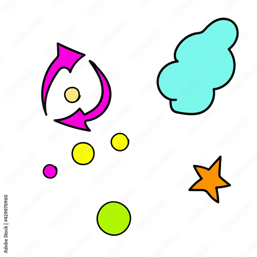 doodle star, cloud and circle arrow vector. additional elements for your design. Vector illustration