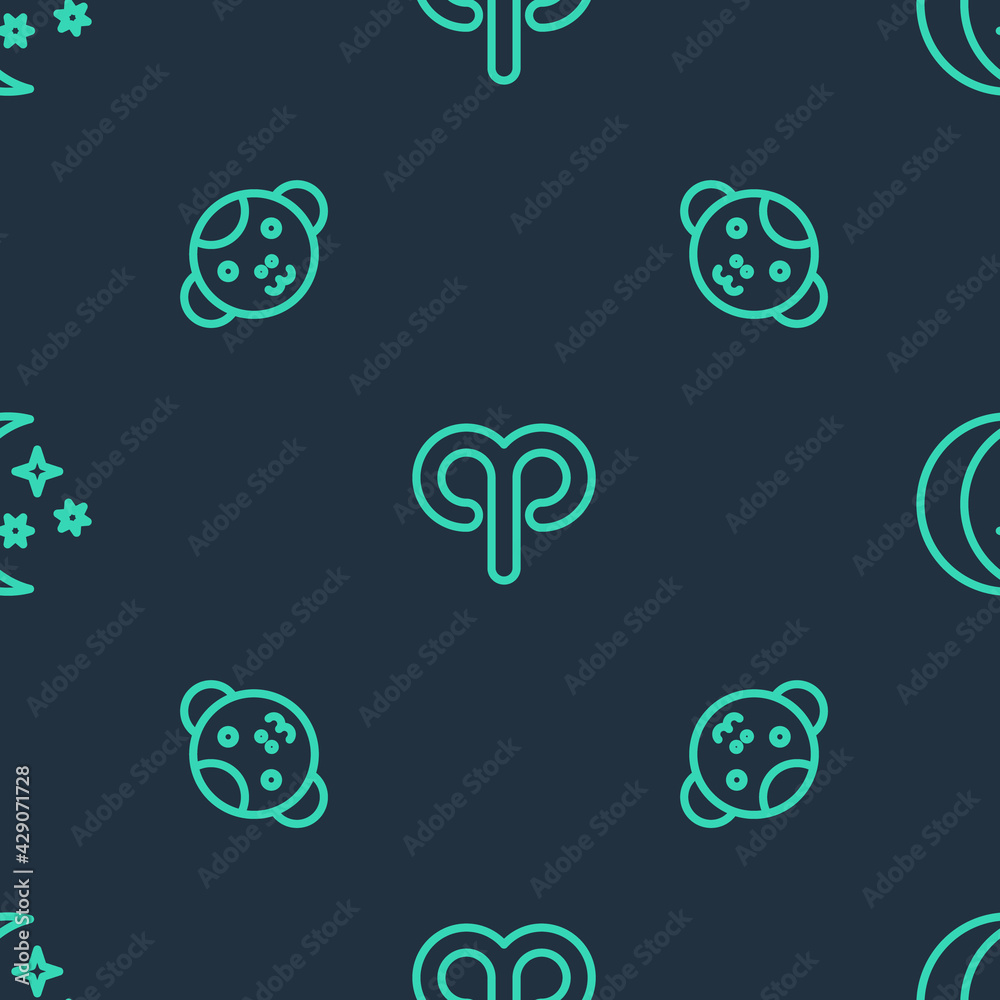Set line Aries zodiac, Monkey and Moon and stars on seamless pattern. Vector Set line Aries zodiac, Monkey and Moon and stars on seamless pattern. Vector