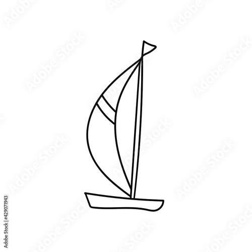 sail boat doodle style icon.Yacht travel summer activity . Vector illustration