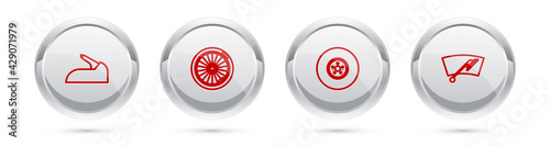 Set line Car handbrake, wheel, disk and Windscreen wiper. Silver circle button. Vector