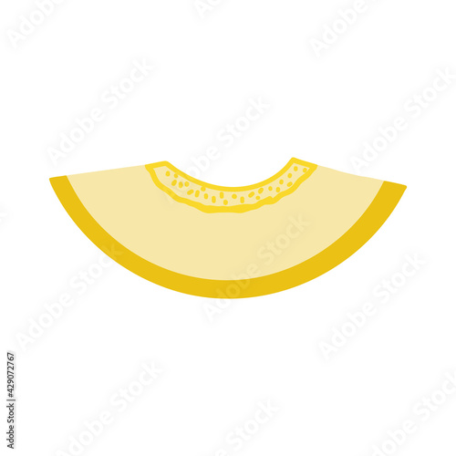 Melon slice in doodle style. Fresh fruit, healthy and vegan food. Hand drawn vector illustration isolated on white background. 