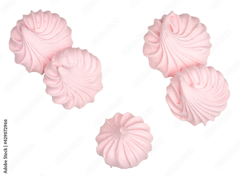 Meringue isolated on a white background, top-down, flat lay Meringue isolated on a white background, top-down, flat lay