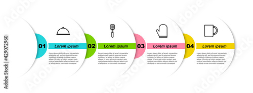 Set line Covered with tray, Spatula, Oven glove and Coffee cup. Business infographic template. Vector