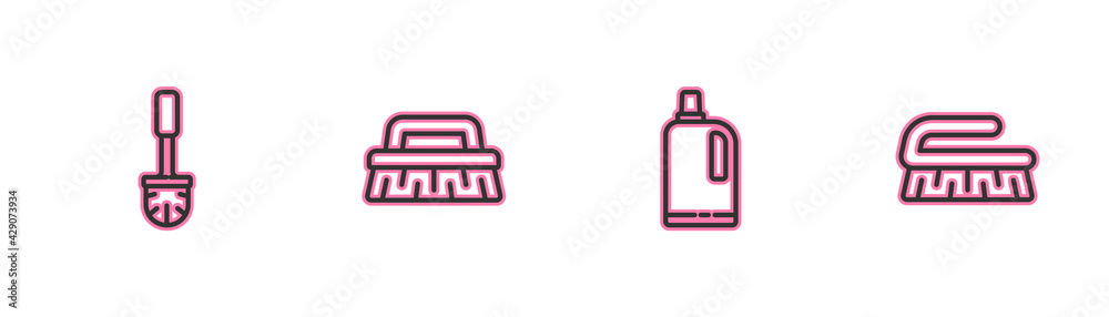 Set line Toilet brush, Fabric softener, Brush for cleaning and icon. Vector