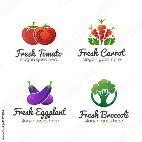 healthy food logos of fresh Fruits and Vegetables Logos, Labels, and Vegetables Icons