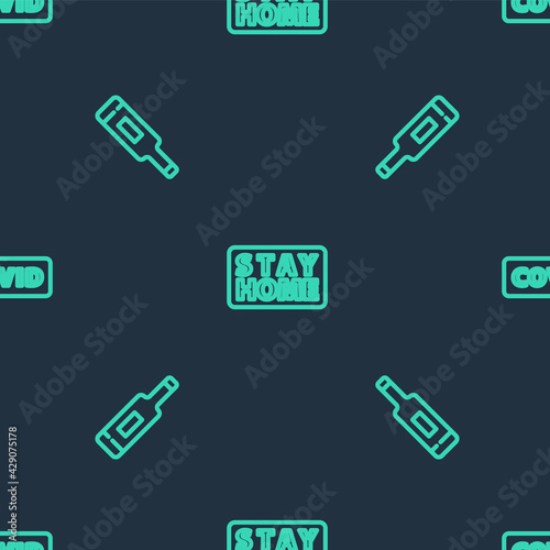 Set line Stay home, Medical thermometer and Corona virus covid-19 on seamless pattern. Vector