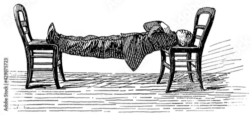 Young man sick of Catalepsy. Illustration of the 19th century. Germany. White background.