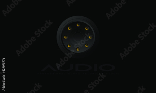 Black Gradient Audio device Volume control buttons on panels Graphic Equilizer Element EQ with speaker symbols with Black Background.