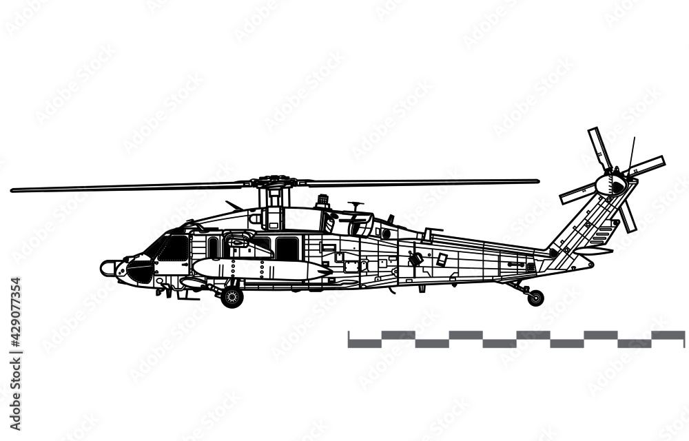 Sikorsky MH-60L Black Hawk. Vector drawing of special operations