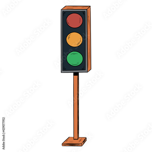 Traffic light. Rugelator of road traffic. Road traffic light. Cartoon style.