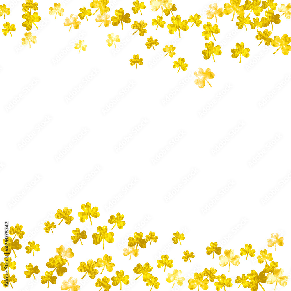 St patricks day background with shamrock. Lucky trefoil confetti. Glitter frame of clover leaves. Template for party invite, retail offer and ad. Dublin st patricks day backdrop. St patricks day background with shamrock. Lucky trefoil confetti. Glitter frame of clover leaves. Template for party invite, retail offer and ad. Dublin st patricks day backdrop.