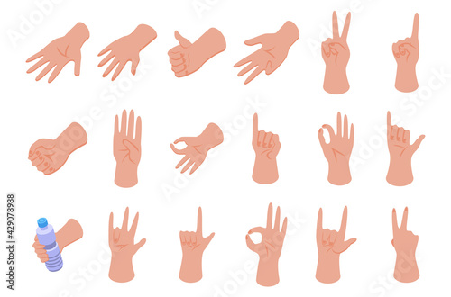 Hand gestures icons set. Isometric set of hand gestures vector icons for web design isolated on white background