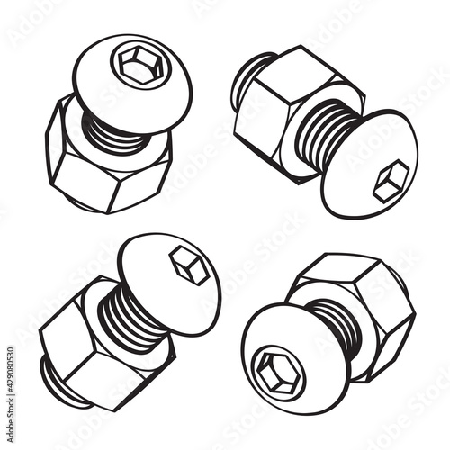Bolts and nuts. Vector set.