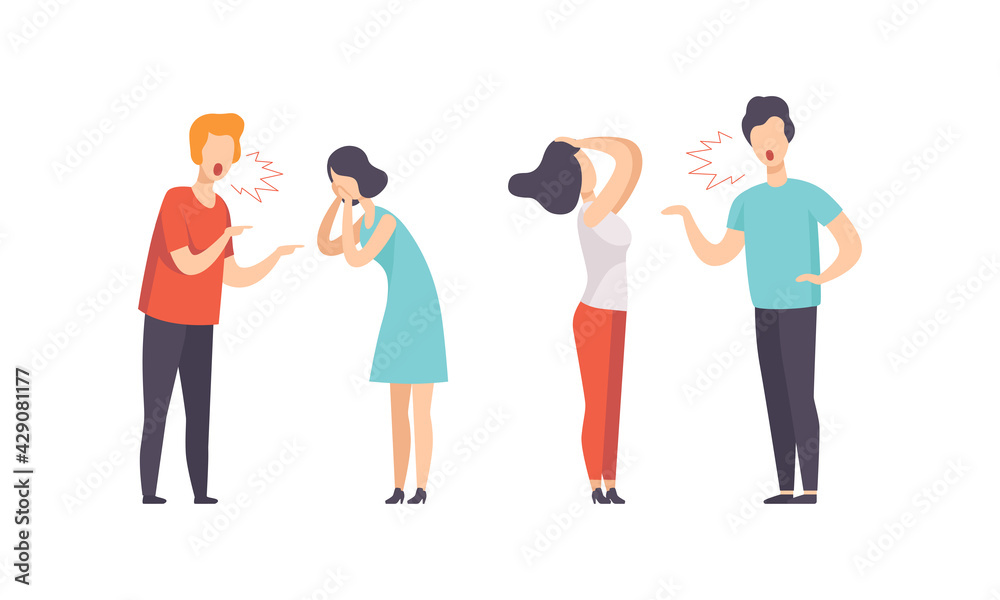Man and Woman Quarrelling and Arguing with Each Other Shouting and Yelling Vector Illustration Set Man and Woman Quarrelling and Arguing with Each Other Shouting and Yelling Vector Illustration Set