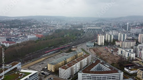 Luftaufnahme via Drohne vom zukünftigen Rosenstein-Quartier Stuttgart mit Fahrt und Schwenk photo