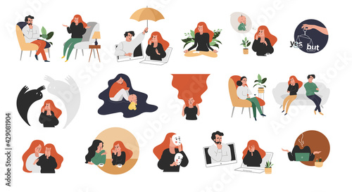 vector flat style modern illustrations therapy with a psychologist
