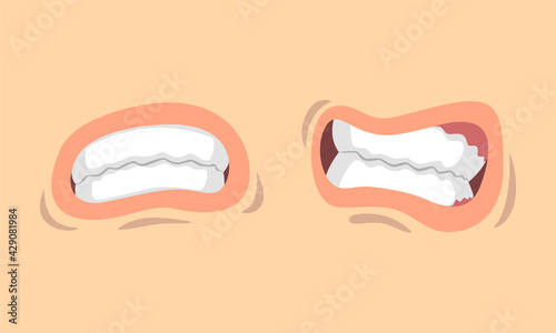 Upper and Lower Lips of Mouth Curving in Different Gestures Vector Set
