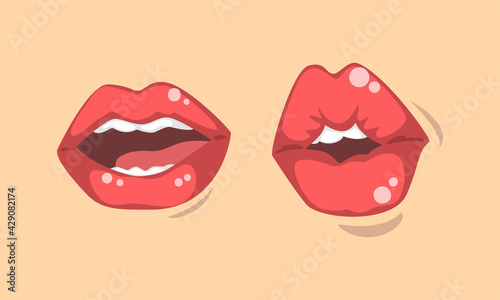Upper and Lower Lips of Mouth Curving in Different Gestures Vector Set