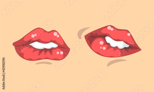 Upper and Lower Lips of Mouth Curving in Different Gestures Vector Set