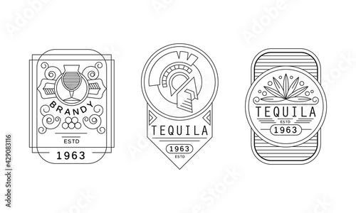 Alcohol Labels with Brandy and Tequila Vector Set