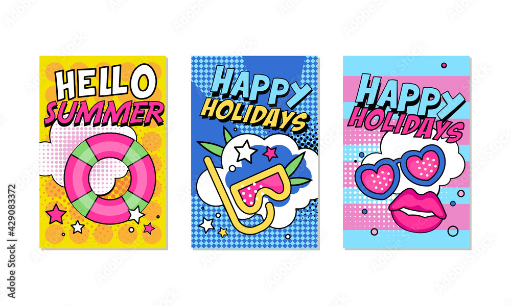 Vertical Banner for Summer Holiday and Vacation with Dotted Backdrop Vector Set