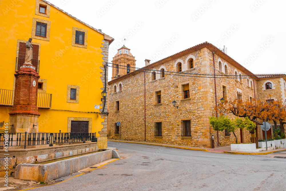 Atzeneta del Maestrat, Castellon province, Valencian Community, Spain. Beautiful historic stone architecture. Traditional and typical spanish village.