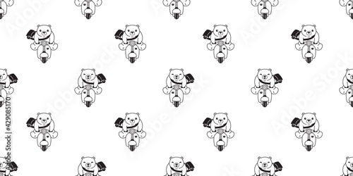 Bear seamless pattern polar bear vector riding bike cartoon motorcycle tile wallpaper repeat background illustration design