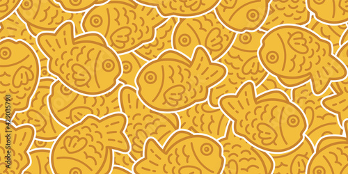 fish Taiyaki Seamless pattern bakery japan food snack tuna vector shark salmon dolphin doodle icon cartoon ocean sea tile background repeat wallpaper scarf isolated pet animal doodle illustration desi