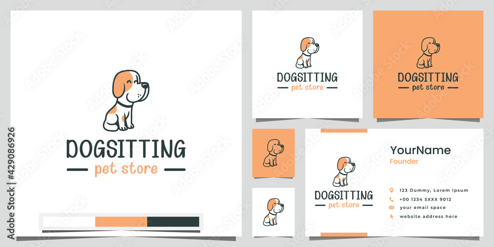 sitting dog logo line art , business card template sitting dog logo line art , business card template