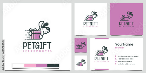 pet gift logo with cute dog , business card template