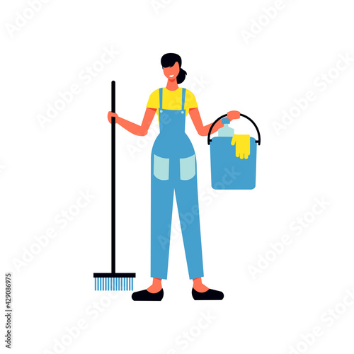 Female Cleaner Flat Composition