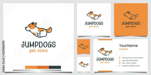 jumping dog logo happy pets , business card template