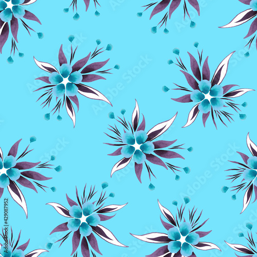 A pattern of meadow flowers on a blue background. Can be used for printing on fabric, packaging paper, and for your design.
