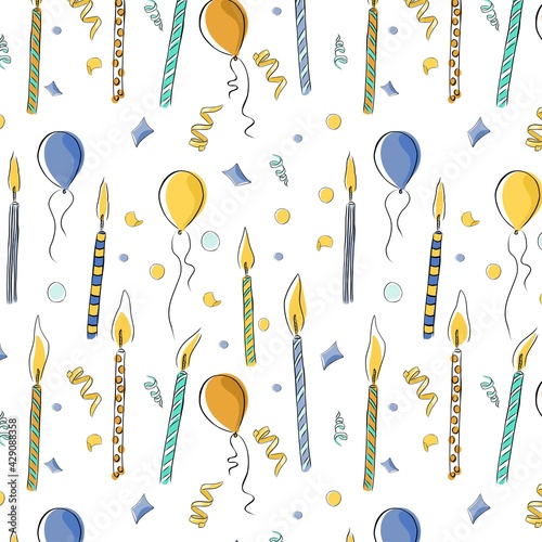 Canvas Print Seamless pattern with festive candles and balloons